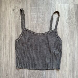 Gray Ribbed Knit Women's Top